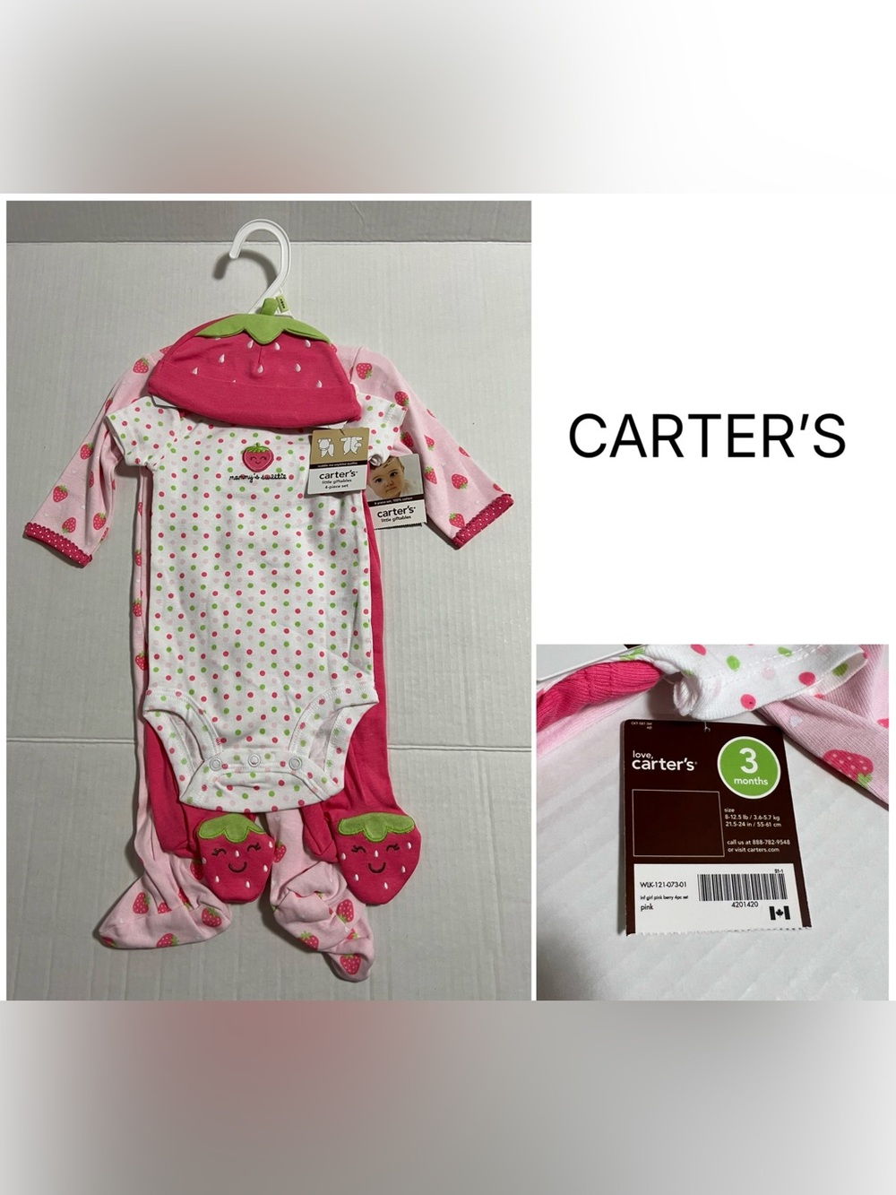 CARTER’S - 3M - NWT - INFANT GIRLS 4PC STRAWBERRY SET